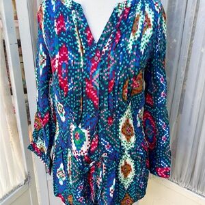 Maeve Anthropologie Topoxte Geometric Ikat Button Front Blouse Shirt Size 0 Blue